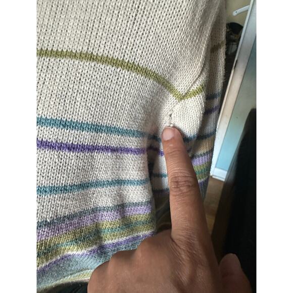 Vintage 90s Tiara International Knit Cardigan | Striped | Faux Buttons | L - Picture 3 of 6